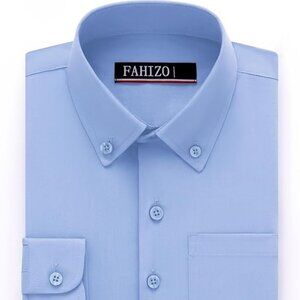 SZ 5 FAHIZO Boys Blue Long Sleeve Solid Button-Down Collared Stretch Dress Shirt
